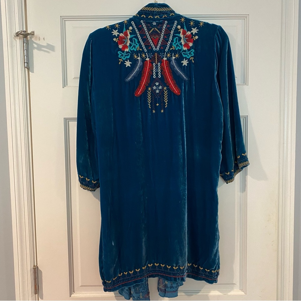 Johnny Was Blue Embellished Tunic with Mandarin Collar